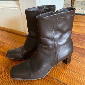 Vintage dark brown leather ankle boots